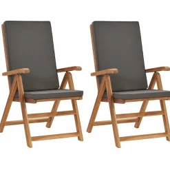 Maison Exclusive Tables Et Chaises De Jardin | - Chaises inclinables lot de 2 avec coussins teck solide gris