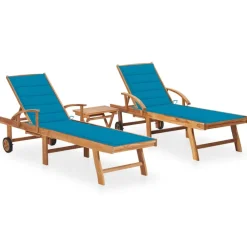 Maison Exclusive Tables Et Chaises De Jardin | - Chaises longues lot de 2 avec table et coussin bois teck solide
