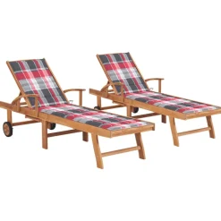 Maison Exclusive - Chaises longues lot de 2 et coussin carreaux rouge teck solide Clearance
