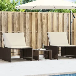 Maison Exclusive - Chaises longues 2 pièces avec table en résine tressée marron New