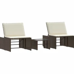 Maison Exclusive - Chaises longues 2 pièces avec table en résine tressée marron New
