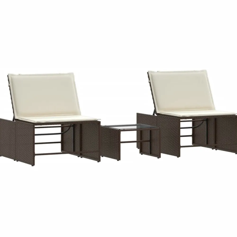 Maison Exclusive - Chaises longues 2 pièces avec table en résine tressée marron New