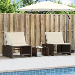 Maison Exclusive - Chaises longues 2 pièces avec table en résine tressée marron New