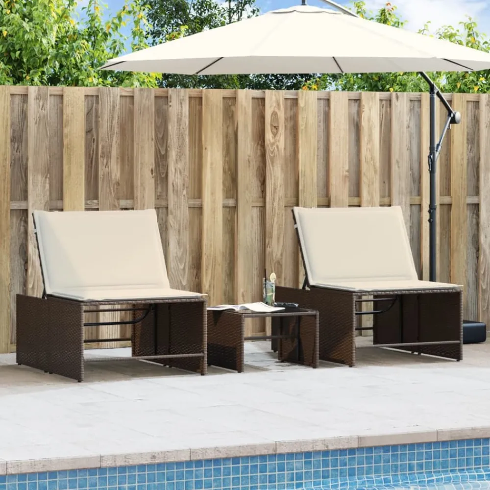 Maison Exclusive - Chaises longues 2 pièces avec table en résine tressée marron New