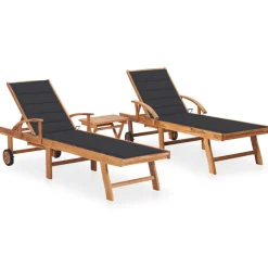 Maison Exclusive - Chaises longues lot de 2 avec table et coussin bois teck solide Discount