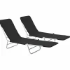 Maison Exclusive Bains De Soleil, Transats Et Hamacs | - Chaises longues pliables lot de 2 acier et tissu noir