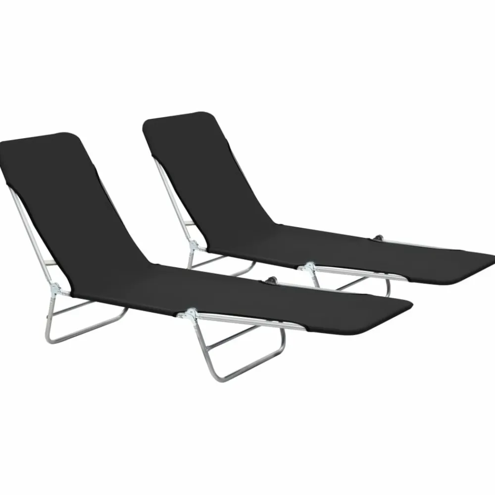 Maison Exclusive Bains De Soleil, Transats Et Hamacs | - Chaises longues pliables lot de 2 acier et tissu noir
