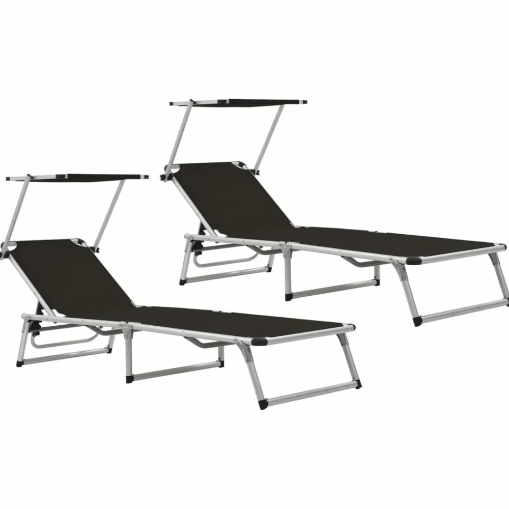 Maison Exclusive - Chaises longues pliables et toit lot de 2 aluminium textilène Discount