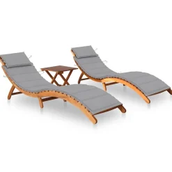 Maison Exclusive - Chaises longues lot de 2 avec table et coussins acacia solide Discount