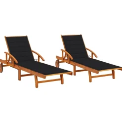 Maison Exclusive - Chaises longues lot de 2 avec coussins bois d'acacia solide Best