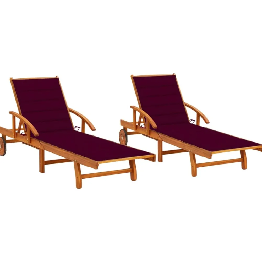 Maison Exclusive Bains De Soleil, Transats Et Hamacs | - Chaises longues lot de 2 avec table et coussins acacia solide