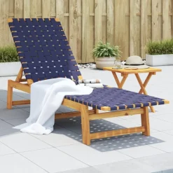 Maison Exclusive - Chaises longues et table bleu foncé bois d'acacia solide tissu Best