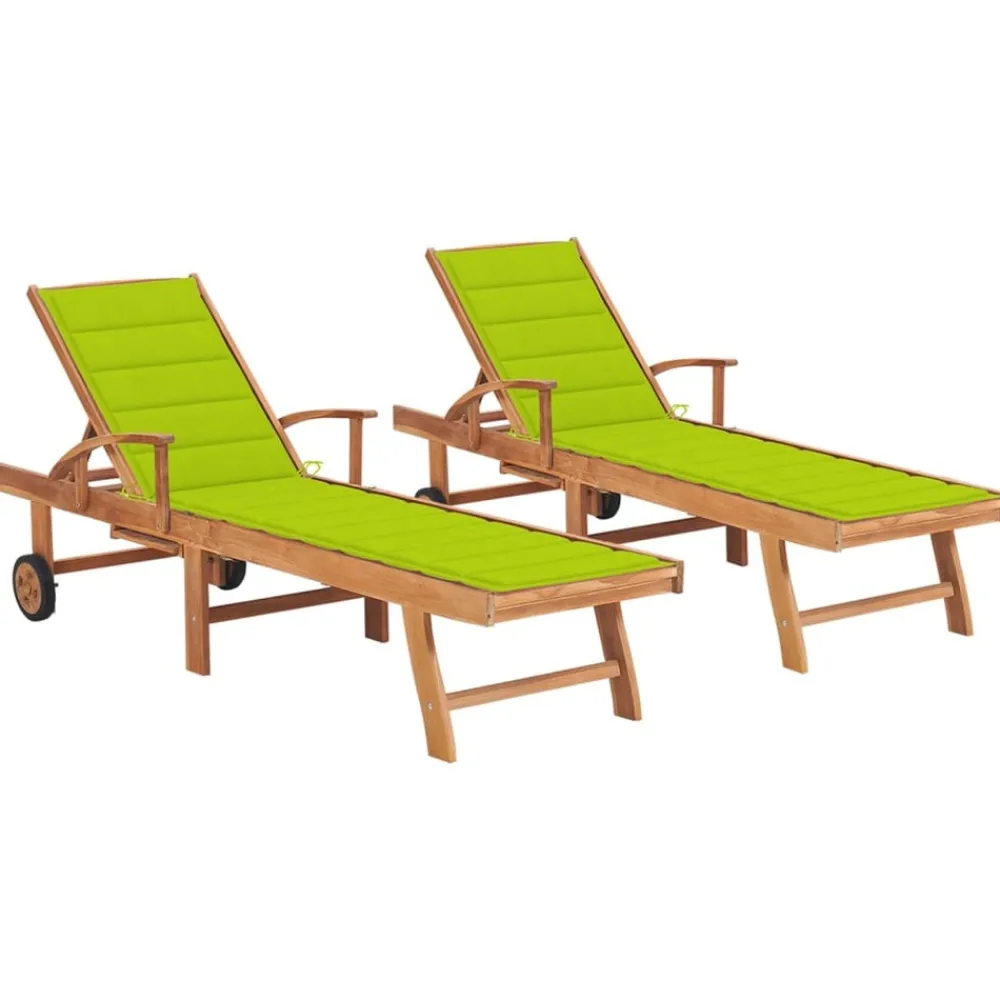 Maison Exclusive Bains De Soleil, Transats Et Hamacs | - Chaises longues lot de 2 et coussin vert vif bois teck solide
