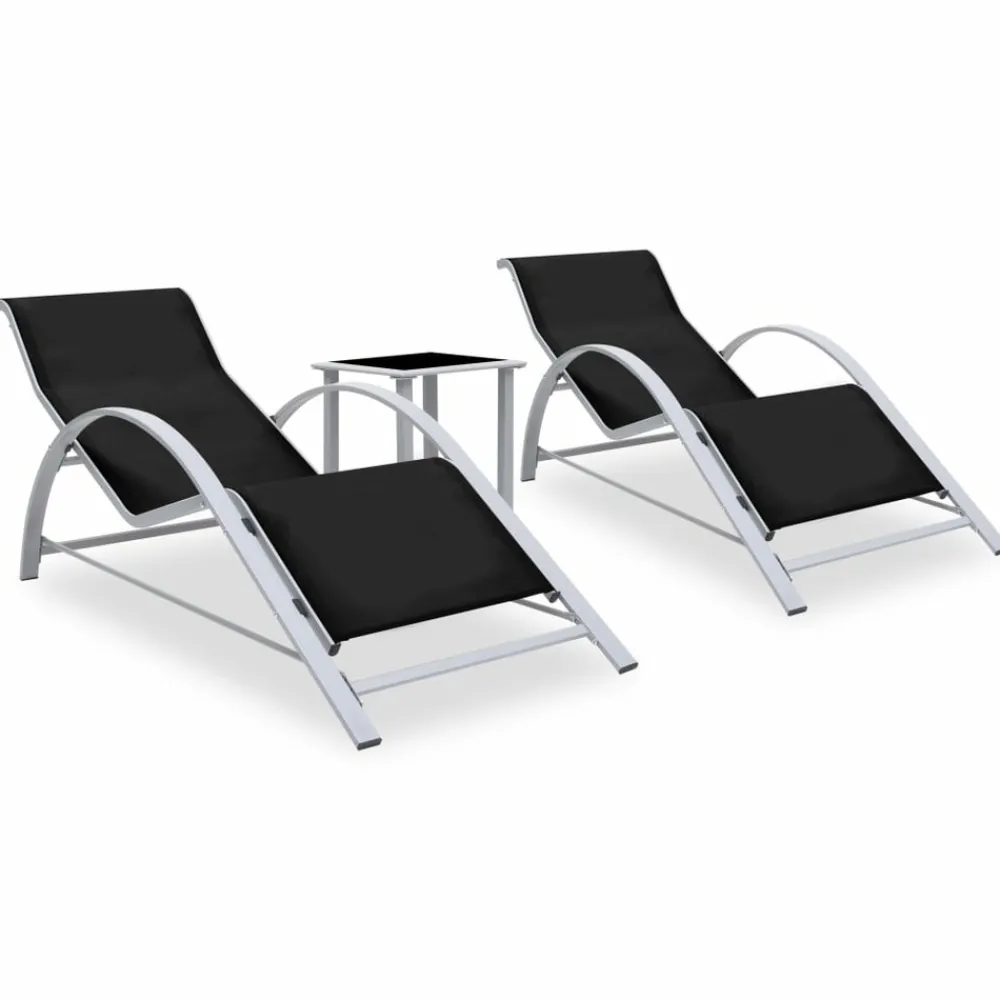 Maison Exclusive - Chaises longues lot de 2 avec table aluminium noir Clearance