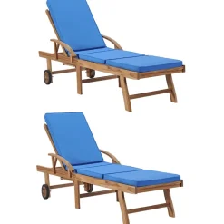 Maison Exclusive - Chaises longues avec coussins 2 pcs bois de teck solide bleu Hot