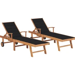 Maison Exclusive - Chaises longues lot de 2 avec coussin noir bois de teck solide Online