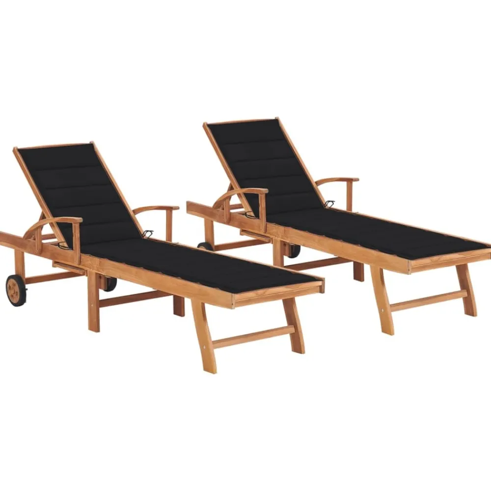 Maison Exclusive - Chaises longues lot de 2 avec coussin noir bois de teck solide Online