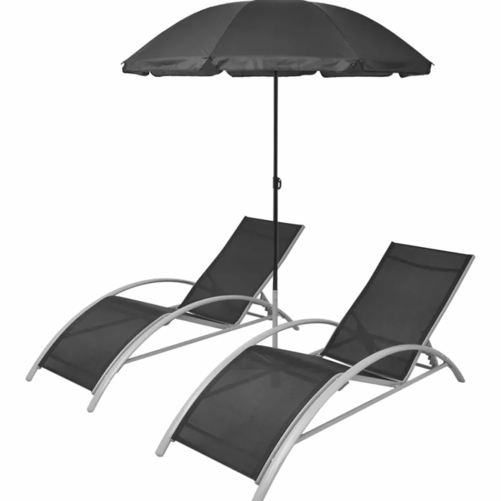 Maison Exclusive - Chaises longues et parasol aluminium noir Outlet