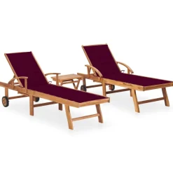 Maison Exclusive Bains De Soleil, Transats Et Hamacs | - Chaises longues lot de 2 avec table et coussin bois teck solide