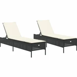 Maison Exclusive - Chaises longues avec coussins lot de 2 noir résine tressée Hot
