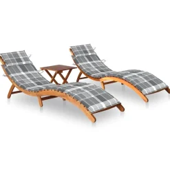 Maison Exclusive - Chaises longues lot de 2 avec table et coussins acacia solide Outlet