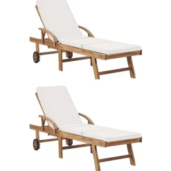 Maison Exclusive - Chaises longues avec coussins 2 pcs bois de teck solide crème