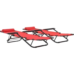 Maison Exclusive Bains De Soleil, Transats Et Hamacs | - Chaises longues lot de 2 avec table aluminium crème