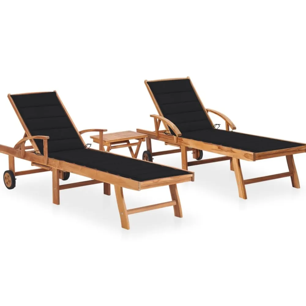 Maison Exclusive - Chaises longues lot de 2 avec table et coussin bois teck solide Outlet