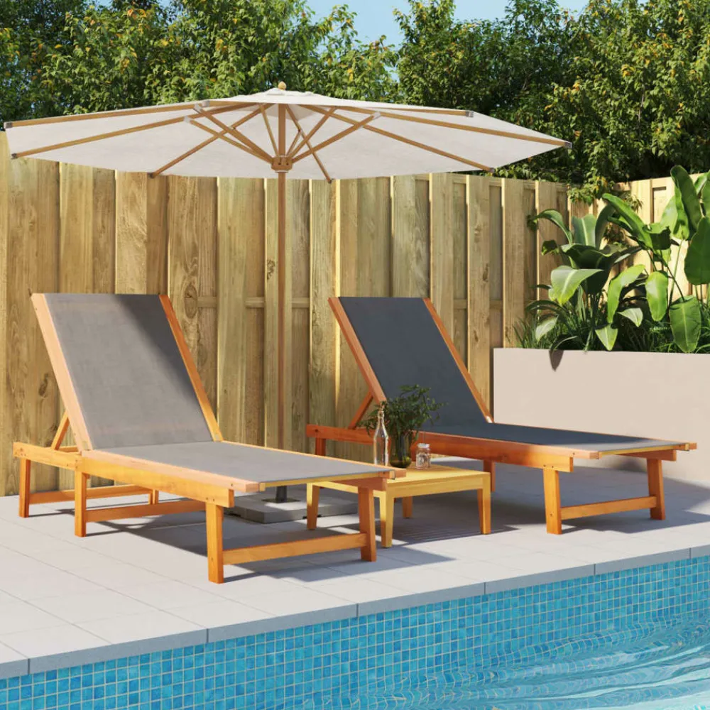 Maison Exclusive - Chaises longues lot de 2 noir bois d'acacia solide et textilène Sale