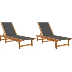 Maison Exclusive - Chaises longues lot de 2 noir bois d'acacia solide et textilène Sale