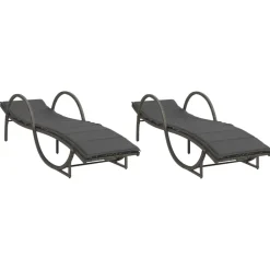 Maison Exclusive Bains De Soleil, Transats Et Hamacs | - Chaises longues lot de 2 avec coussins gris résine tressée