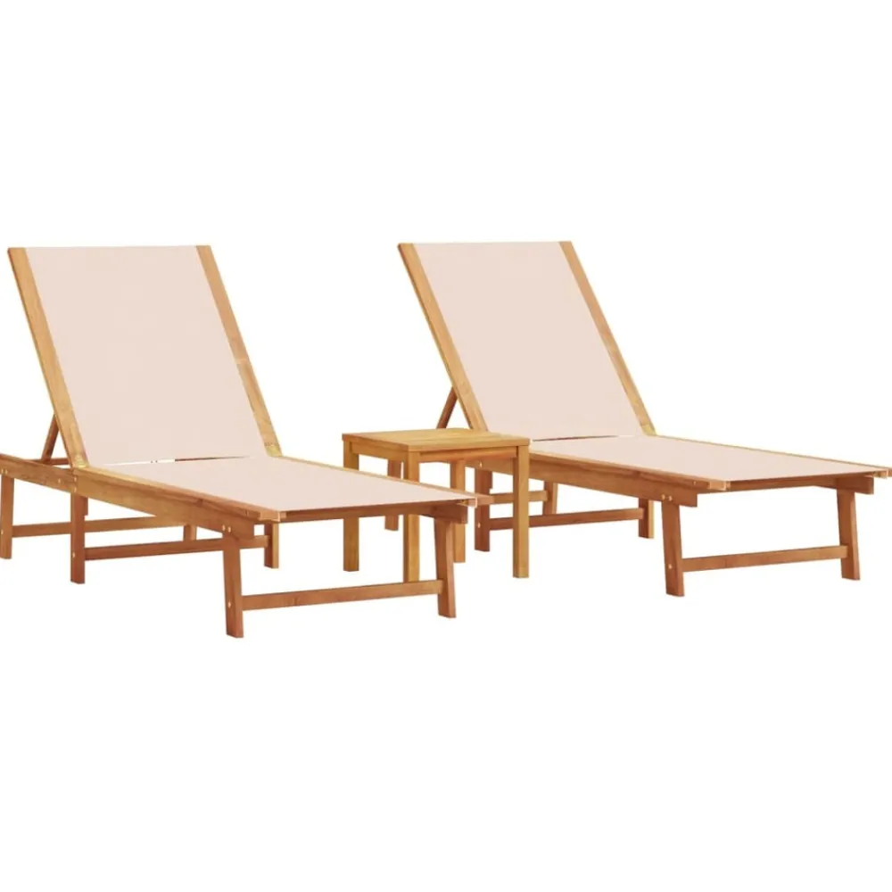 Maison Exclusive - Chaises longues lot de 2 table crème bois d'acacia et textilène Clearance