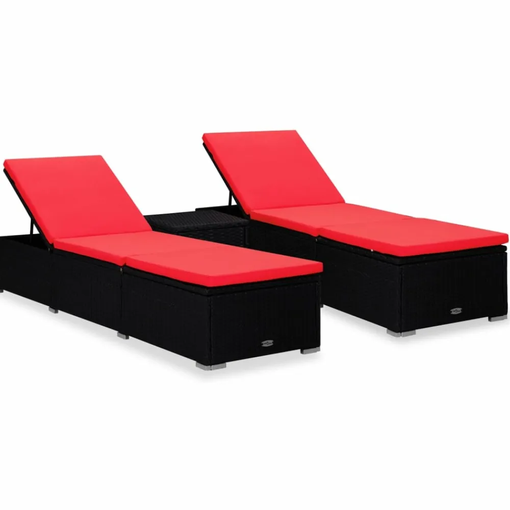 Maison Exclusive - Chaises longues de jardin table à thé 3 pcs résine tressée noir Outlet