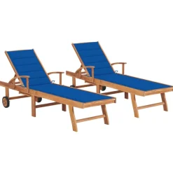 Maison Exclusive - Chaises longues lot de 2 avec coussin bleu royal teck solide Hot