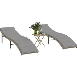 Maison Exclusive Bains De Soleil, Transats Et Hamacs | - Chaises longues lot de 2 avec table beige résine tressée