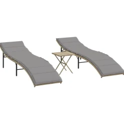 Maison Exclusive Bains De Soleil, Transats Et Hamacs | - Chaises longues lot de 2 avec table beige résine tressée