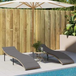 Maison Exclusive Bains De Soleil, Transats Et Hamacs | - Chaises longues lot de 2 avec table beige résine tressée