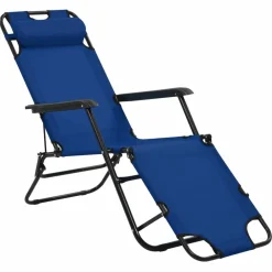 Maison Exclusive Bains De Soleil, Transats Et Hamacs | - Chaises longues pliables 2 pcs avec repose-pied acier bleu