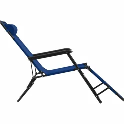 Maison Exclusive Bains De Soleil, Transats Et Hamacs | - Chaises longues pliables 2 pcs avec repose-pied acier bleu
