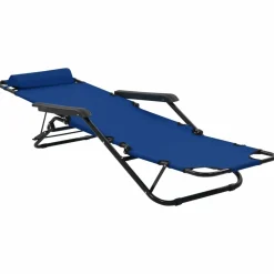 Maison Exclusive Bains De Soleil, Transats Et Hamacs | - Chaises longues pliables 2 pcs avec repose-pied acier bleu