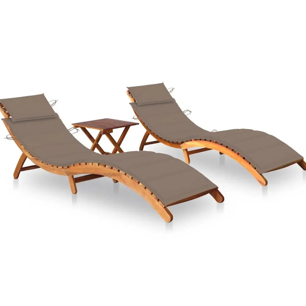 Maison Exclusive - Chaises longues lot de 2 avec table et coussins acacia solide Discount