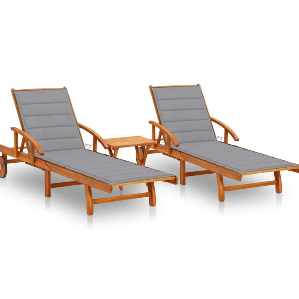 Maison Exclusive Bains De Soleil, Transats Et Hamacs | - Chaises longues lot de 2 avec table et coussin bois teck solide