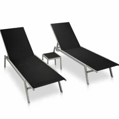 Maison Exclusive - Chaises longues lot de 2 avec table acier et textilène noir Online