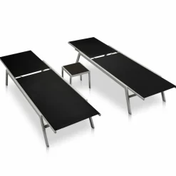 Maison Exclusive - Chaises longues lot de 2 avec table acier et textilène noir Online