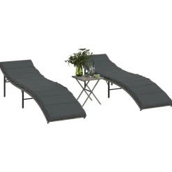 Maison Exclusive Bains De Soleil, Transats Et Hamacs | - Chaises longues lot de 2 avec table gris résine tressée