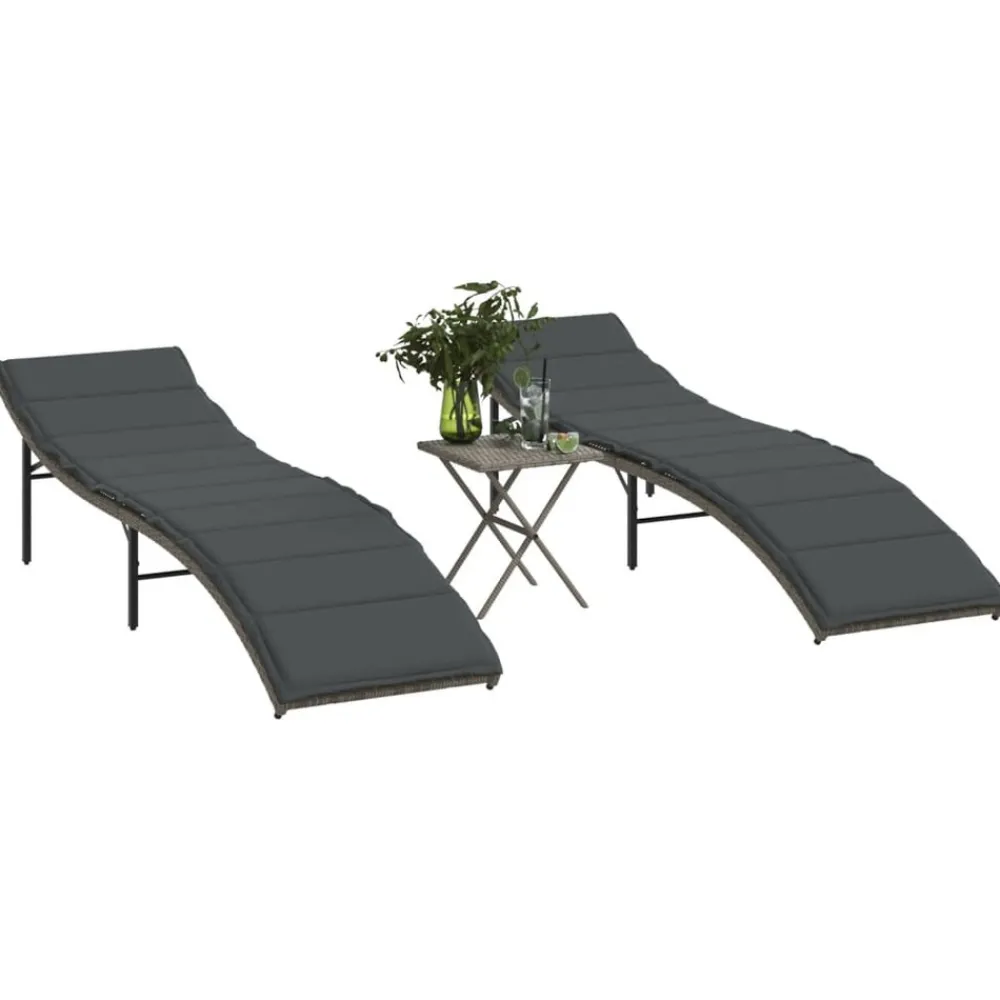 Maison Exclusive Bains De Soleil, Transats Et Hamacs | - Chaises longues lot de 2 avec table gris résine tressée