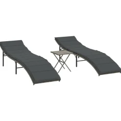 Maison Exclusive Bains De Soleil, Transats Et Hamacs | - Chaises longues lot de 2 avec table gris résine tressée