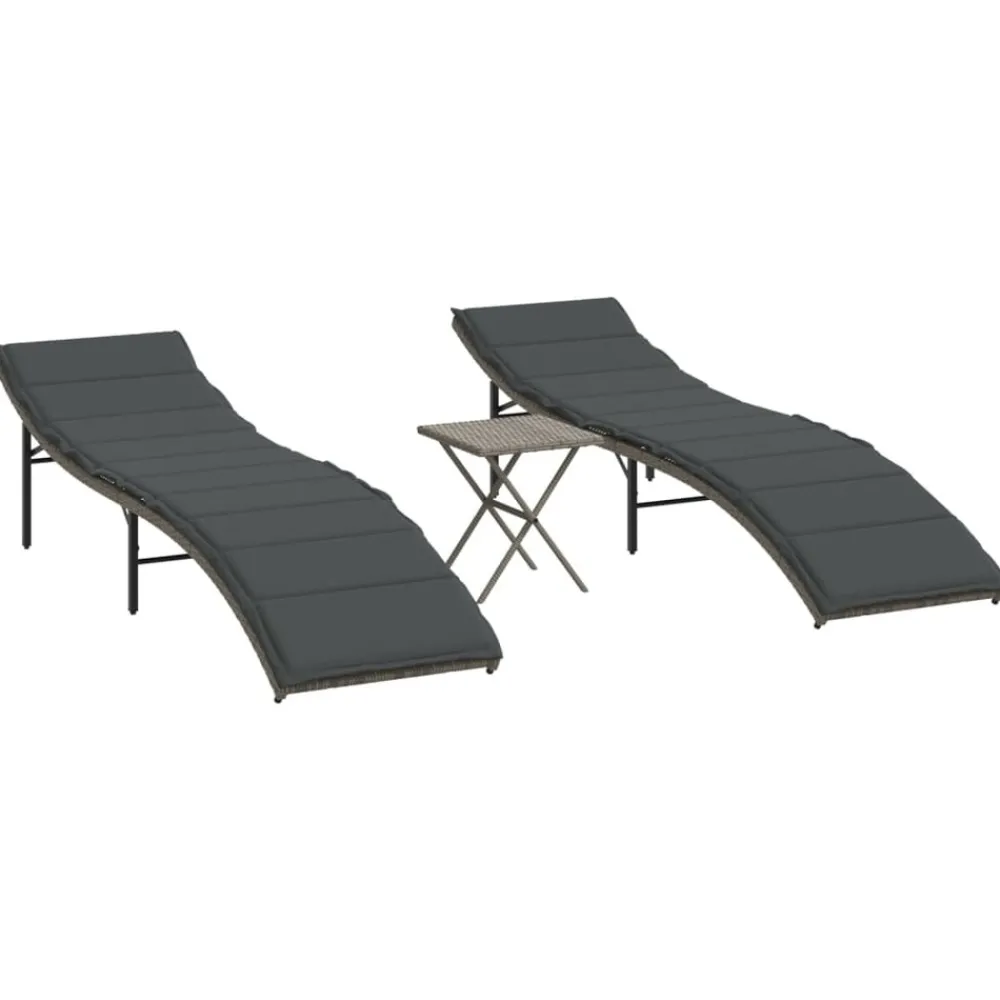 Maison Exclusive Bains De Soleil, Transats Et Hamacs | - Chaises longues lot de 2 avec table gris résine tressée