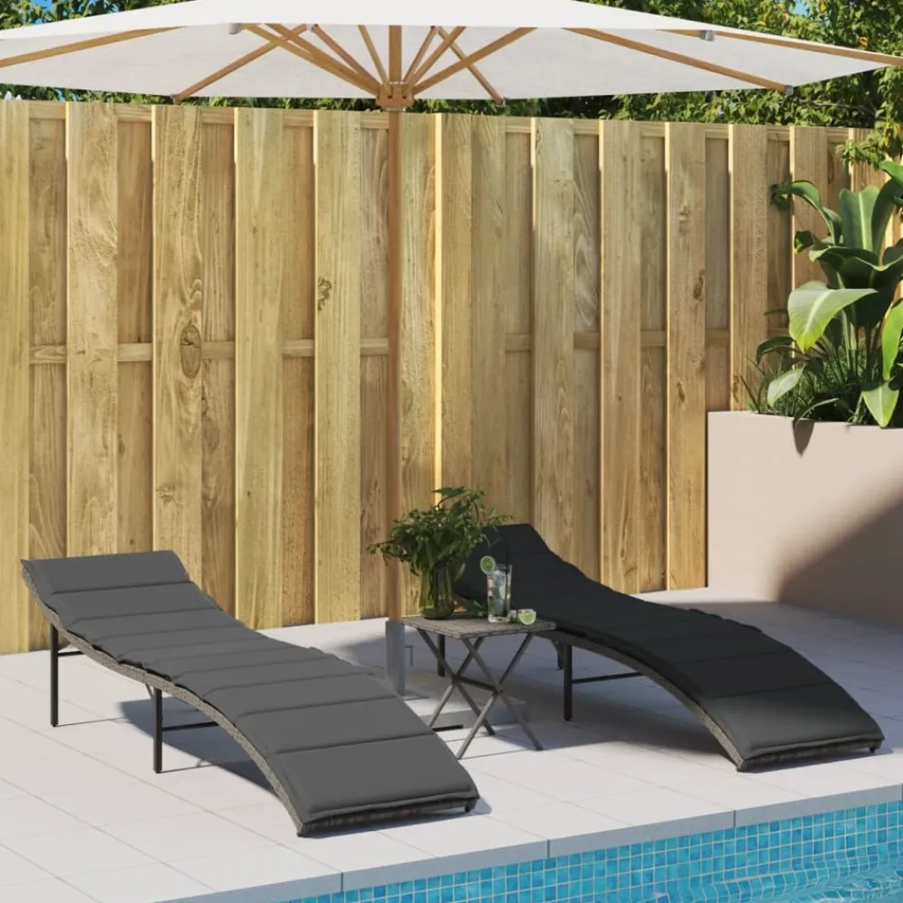 Maison Exclusive Bains De Soleil, Transats Et Hamacs | - Chaises longues lot de 2 avec table gris résine tressée