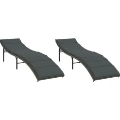 Maison Exclusive Bains De Soleil, Transats Et Hamacs | - Chaises longues lot de 2 avec coussins gris résine tressée